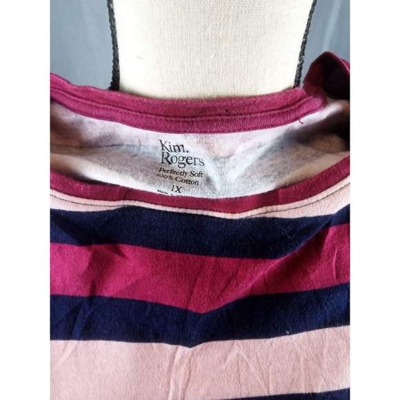 Women's Kim Rogers Striped Long Sleeve Tee 1X - Burgundy, Navy, Pink - Picture 4 of 4